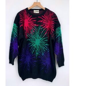 Vintage Distinctly Different Sweater Women 22W Black Metallic Starburst Knit USA